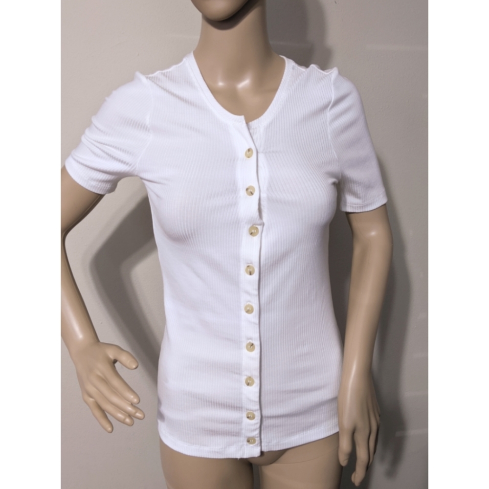 Maeve-Anthro White Ribbed Button Up Top XS